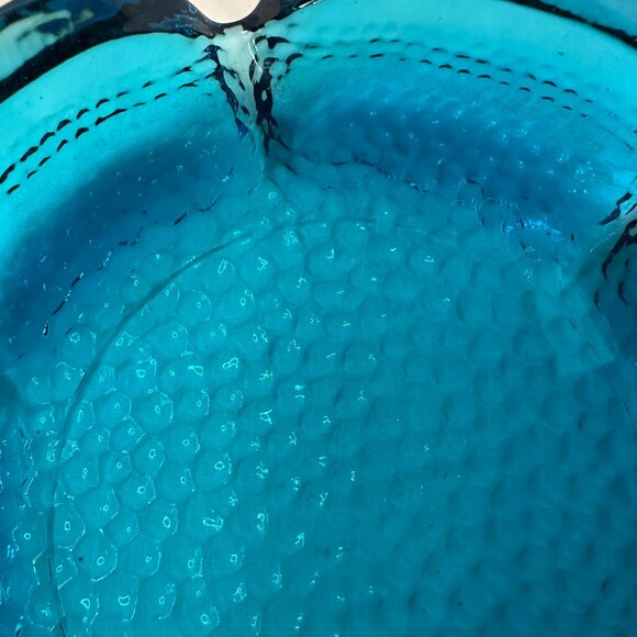 Vintage Blenko Blue Lotus Blossom Flower Shape with six petals Pebbled Art Glass - Picture 8 of 9